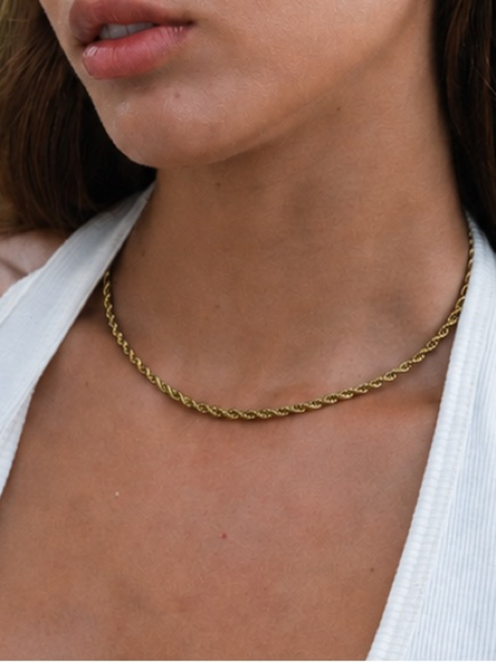 18K Gold Plated Stainless Steel Twisted Rope Choker Necklace | 3mm | Minimalist